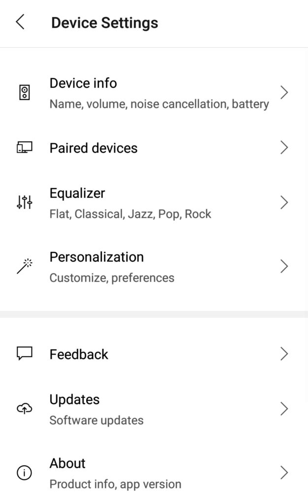 Surface headphones appli, accès aux infos du casque